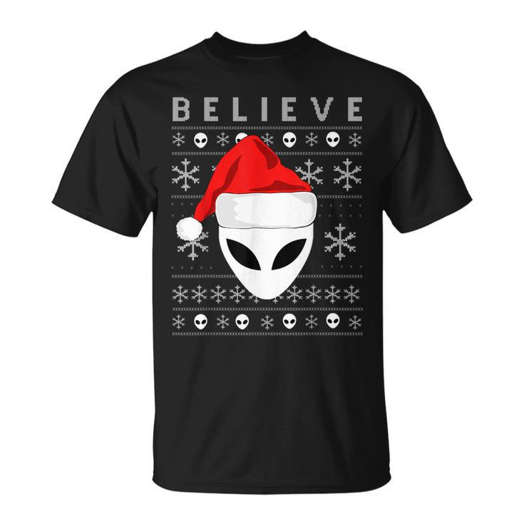 Alien Santa Christmas Believe Ugly Christmas Sweater T-Shirt