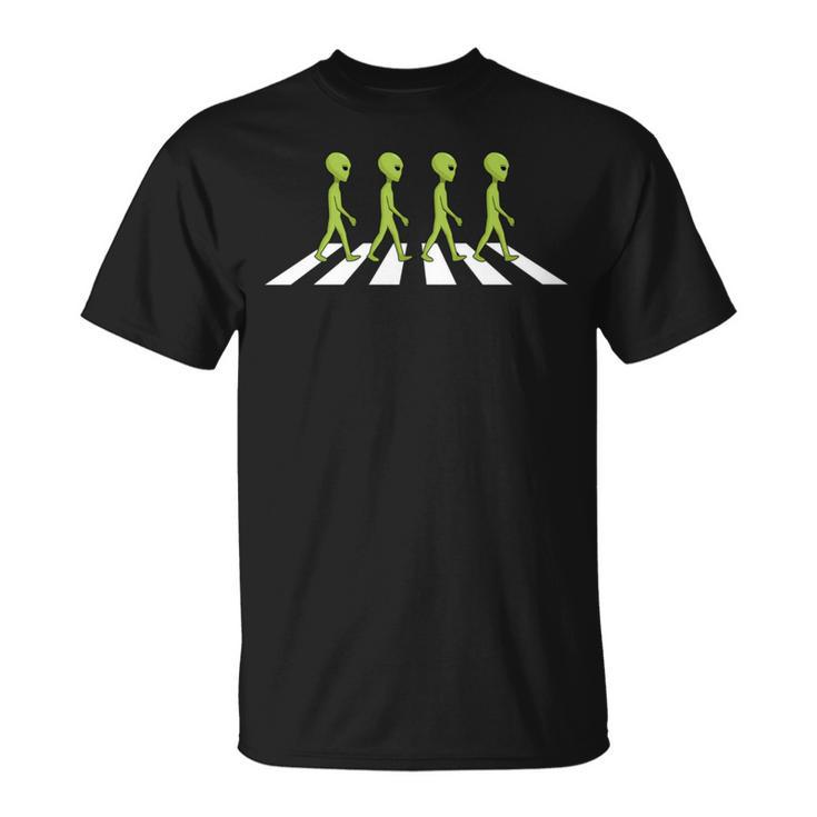 Aliens Crossing Walking Road T-Shirt | Mazezy