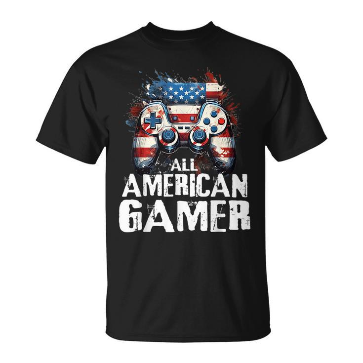 All American Gamer 4Th Of July Video Games Boys Ns Kids Games Funny Gifts Unisex T-Shirt