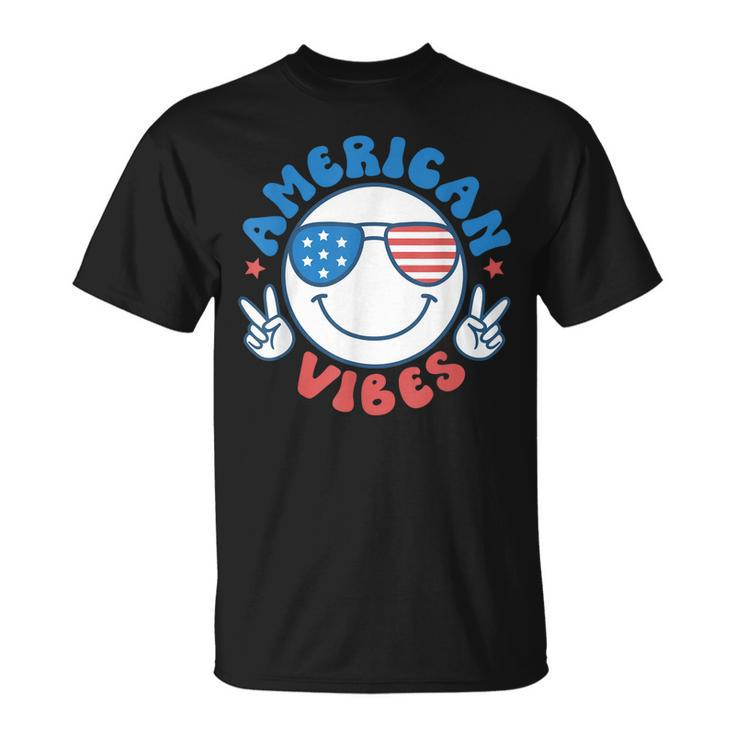 America Vibes Fourth 4Th Of July Happy Face Smile Patriotic  Unisex T-Shirt