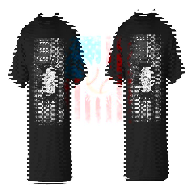 American Baseball Us Flag 4Th Of July Boys  Baseball Funny Gifts Unisex T-Shirt