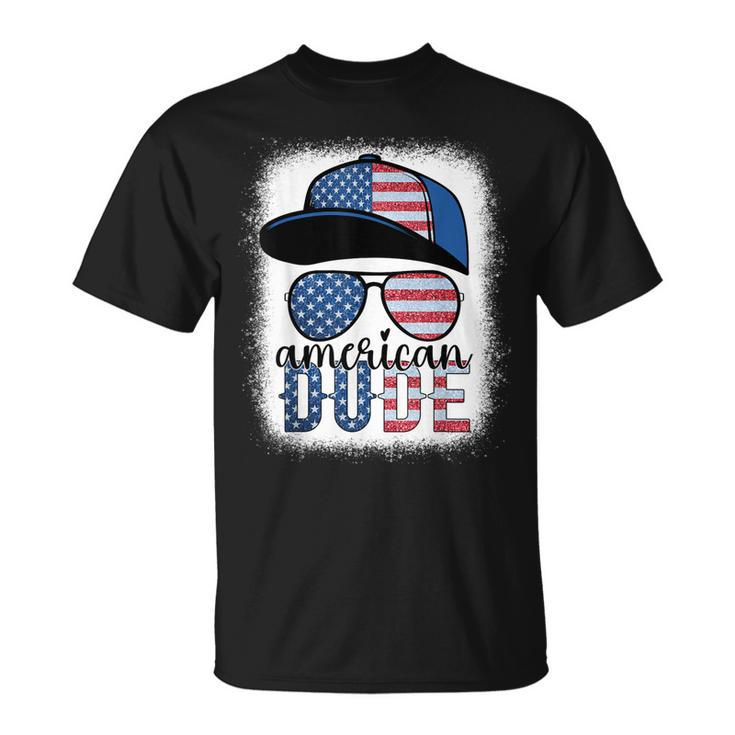 American Dude 4Th Of July Usa Flag Glasses American Family  Unisex T-Shirt
