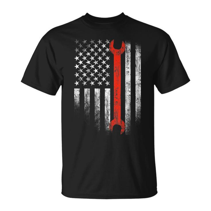 American Flag Mechanic Wrench  Patriotic Car Van Tank Patriotic Funny Gifts Unisex T-Shirt