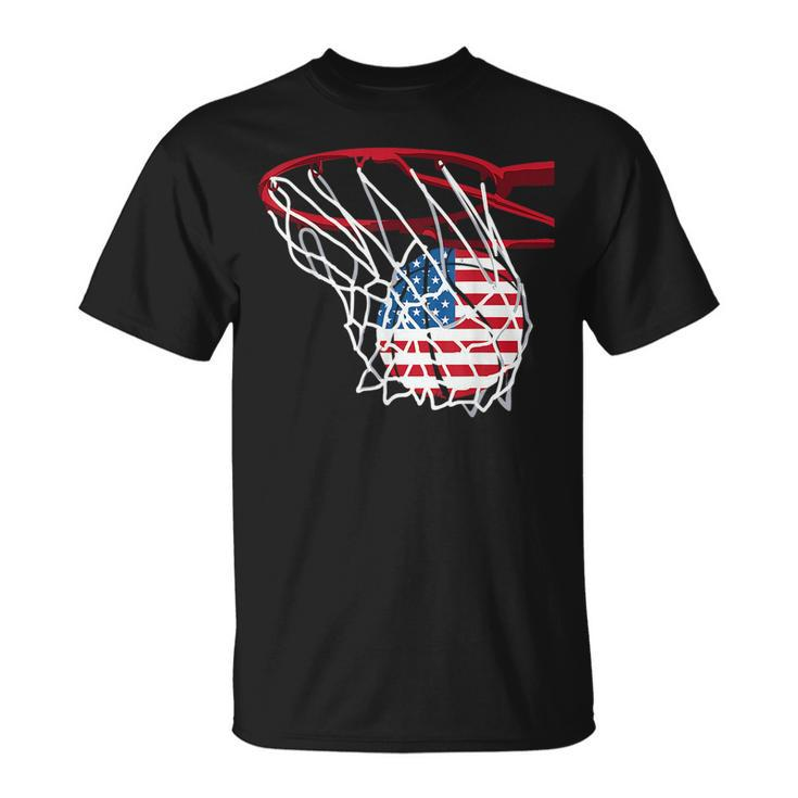 American Patriotic Basketball 4Th Of July Us Flag Men Boys  Unisex T-Shirt
