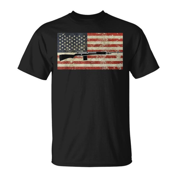 American Usa Flag M14 Gun Rifle 762 Army Military Firearm  Unisex T-Shirt