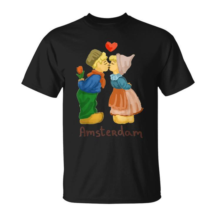 Amsterdam Boy Girl Kiss Love Heart Tulip Holland Netherlands T-shirt