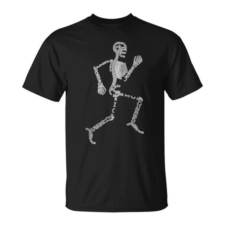 Anatomy Labels Human Skeleton Running Bone Names For Geeks T-Shirt