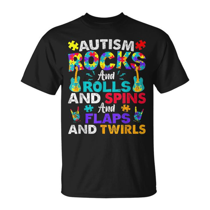 Autism Rocks And Rolls Autism Awareness Month T-Shirt