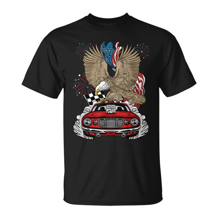 Auto Racing 4Th Of July Eagle Usa Flag Dragster Race  Unisex T-Shirt