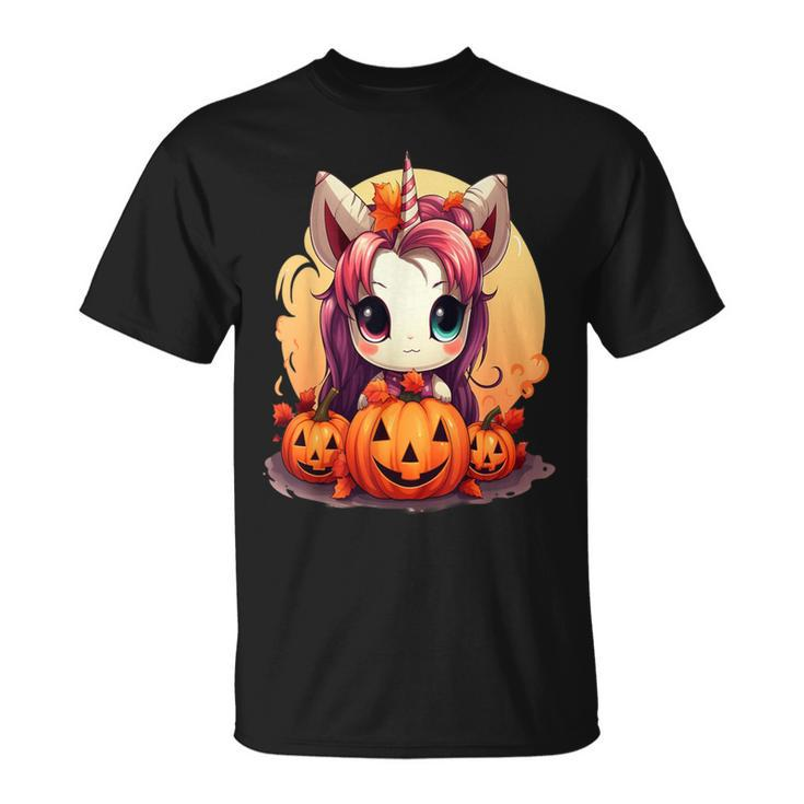 Autumn Halloween Costume Kawaii Pumpkin Unicorn Magic T-Shirt