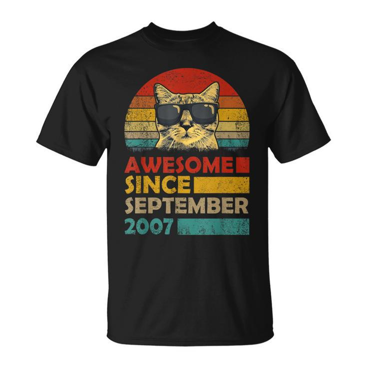 Awesome Since September 2007 16Th Birthday Cat Lover T-Shirt