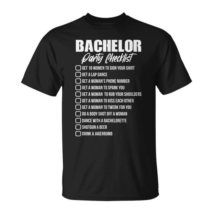 Bachelor Party Checklist Groom Groomsmen Stag Party T-Shirt