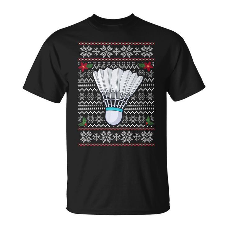 Badminton Ugly Christmas Sweater Santa Hat Sport Fan Xmas T-Shirt