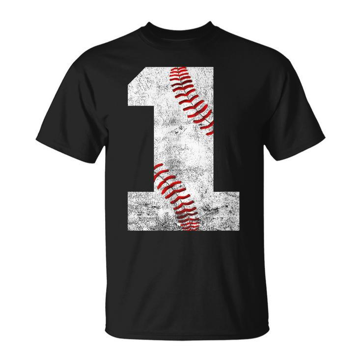 Baseball Jersey Number 1 Vintage 1St Birthday  Unisex T-Shirt