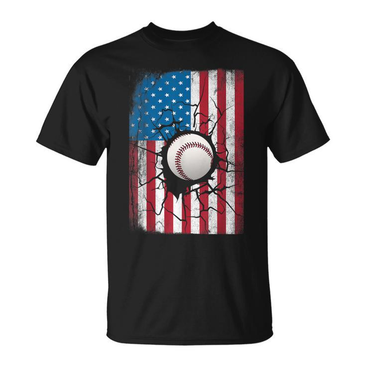 Baseball July 4Th For Men Boys Patriotic American Flag Usa Unisex T-Shirt
