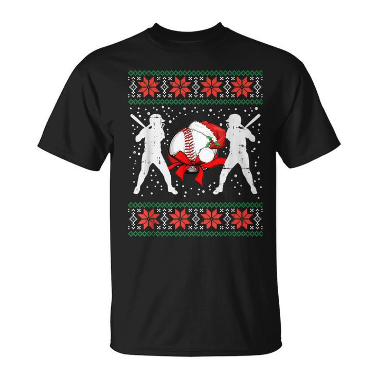 Baseball Ugly Christmas Sweater Softball Batter Hitter T-Shirt