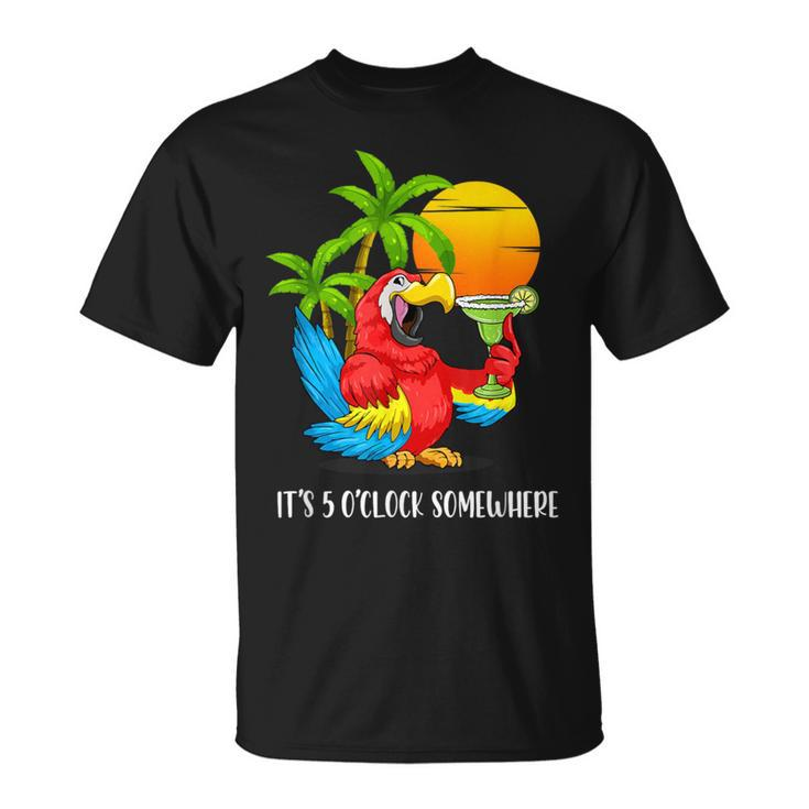 Beach Vacation Drinking Parrot It's 5 O'clock Somewhere T-Shirt