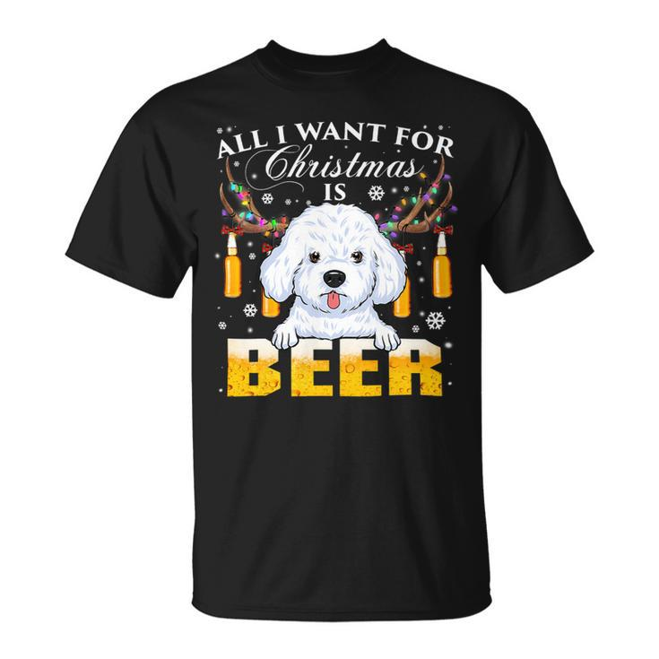 Beer Bichon Frise Reindeer Beer Christmas Ornaments Xmas Lights Unisex T-Shirt