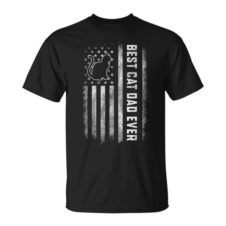 Best Cat Dad Ever American Flag Daddy Fathers Day Vintage  Unisex T-Shirt