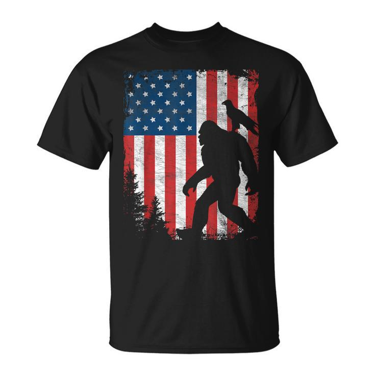Bigfoot 4Th Of July Bald Eagle American Usa Flag Patriotic Unisex T-Shirt