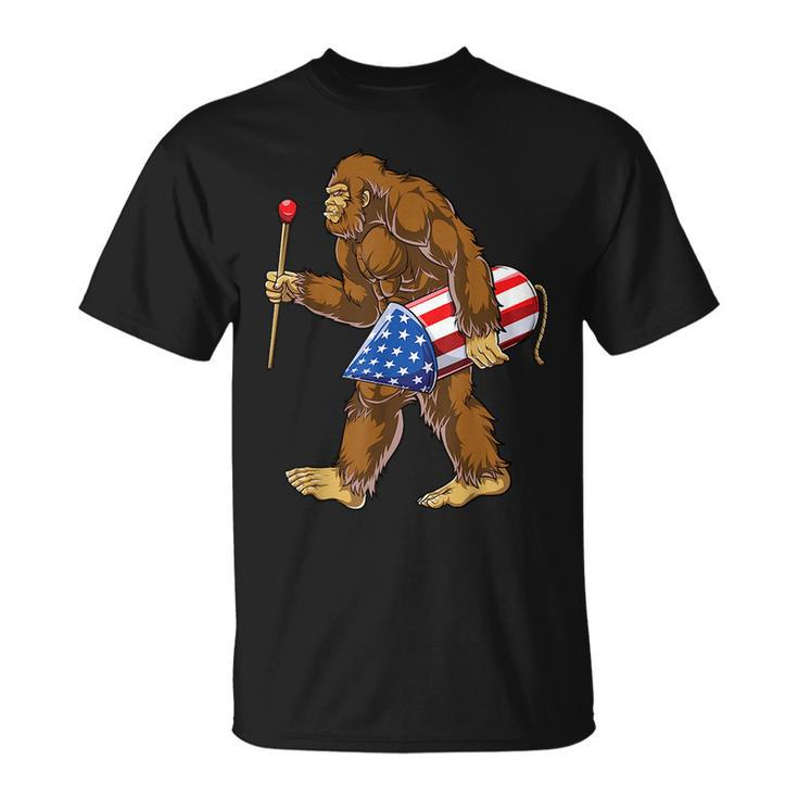 Bigfoot Fireworks 4Th Of July Sasquatch American Flag Us T-shirt