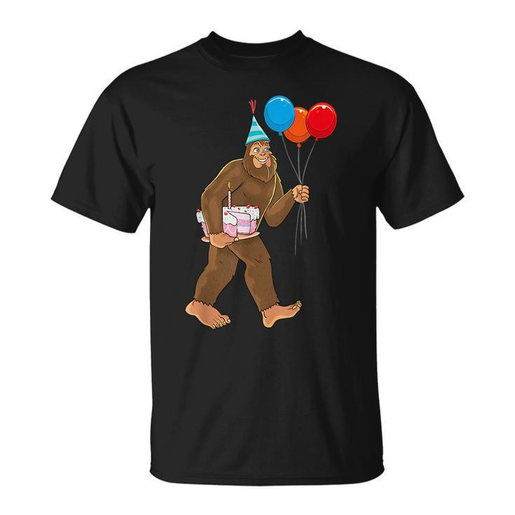 Bigfoot Its My Birthday Party Hat Balloons Boys Sasquatch  Sasquatch Funny Gifts Unisex T-Shirt