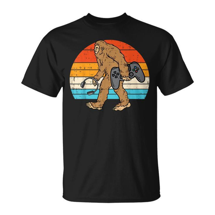 Bigfoot Sasquatch Gamer Retro Gaming Men Boys Kids Ns Sasquatch Funny Gifts Unisex T-Shirt