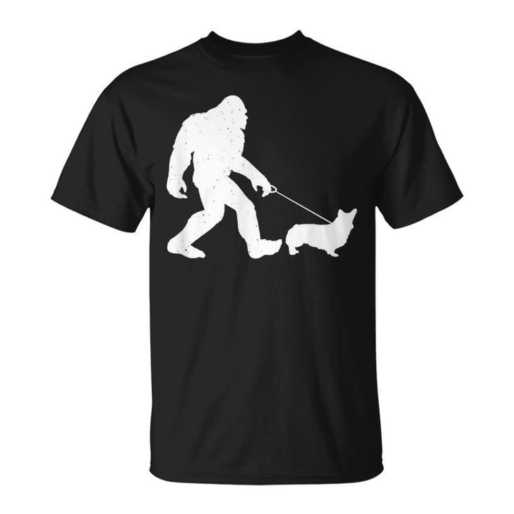 Bigfoot Walking Corgi Dog Funny Gift  Unisex T-Shirt
