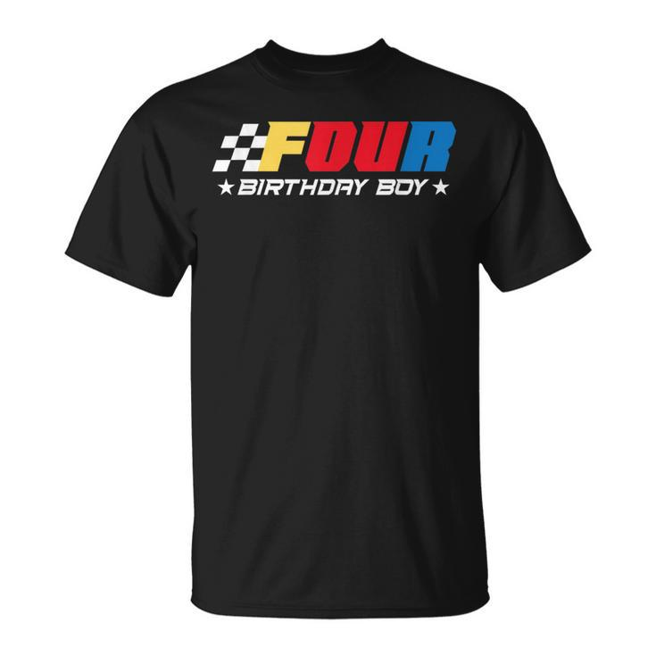 Birthday Boy 4 Four Race Car 4Th Racing Pit Crew Driver  Unisex T-Shirt