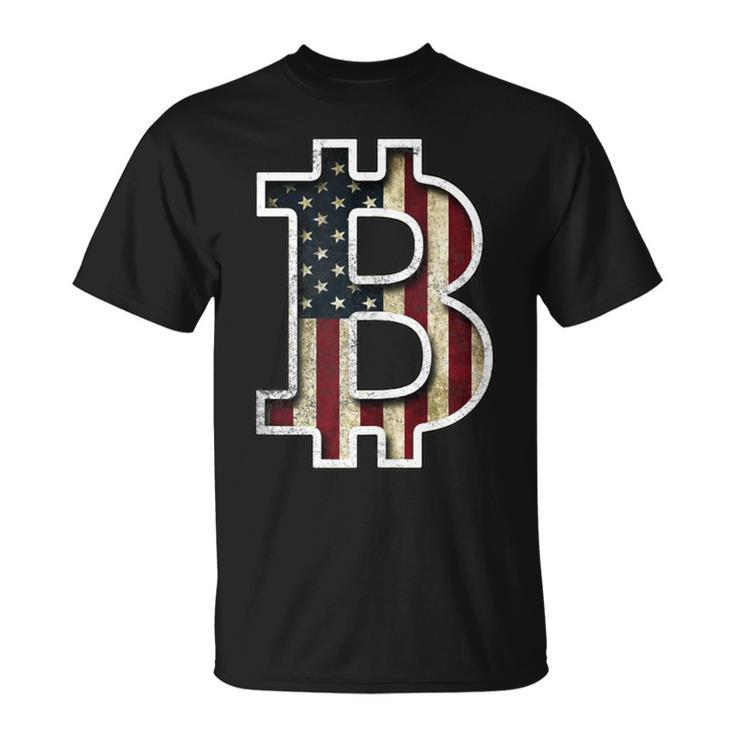 Bitcoin American Flag Cryptocurrency Patriotic Investor T-Shirt