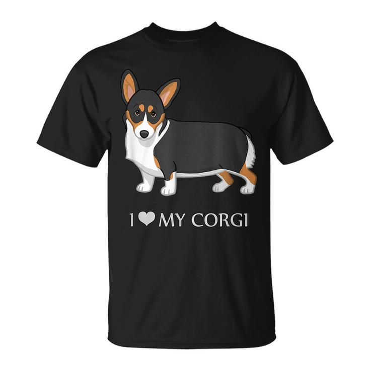Black Tricolor I Love My Pembroke Corgi Dog Lovers  Unisex T-Shirt