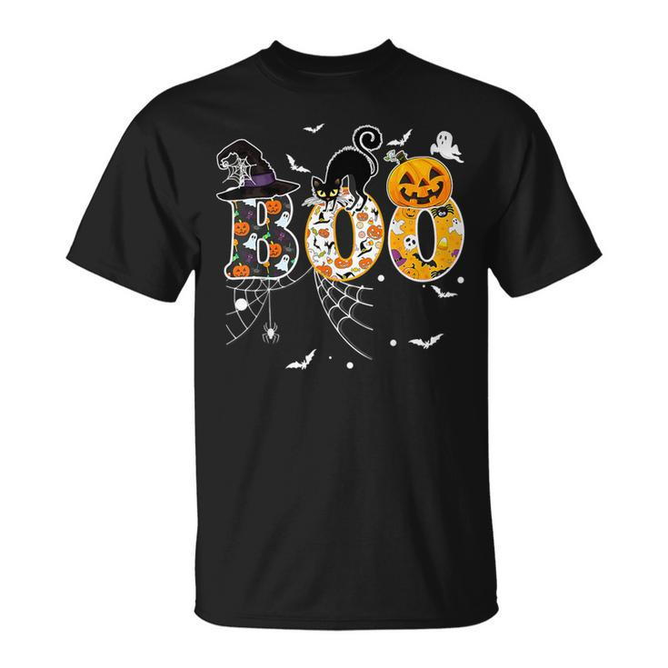 Boo With Spiders And Witch Hat Halloween Costume T-Shirt
