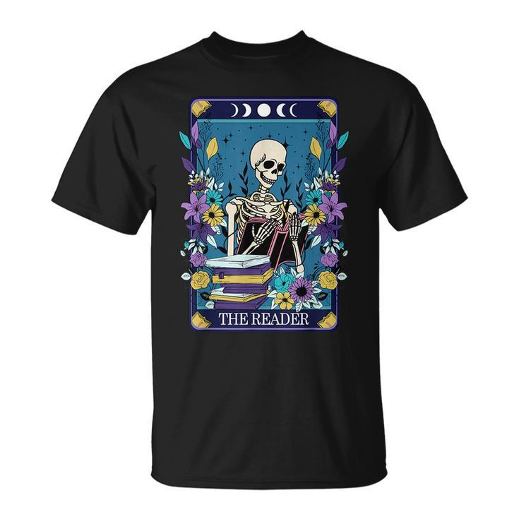 Book Lover Tarot Card The Reader Mystic Funny Skeleton Tarot Funny Gifts Unisex T-Shirt