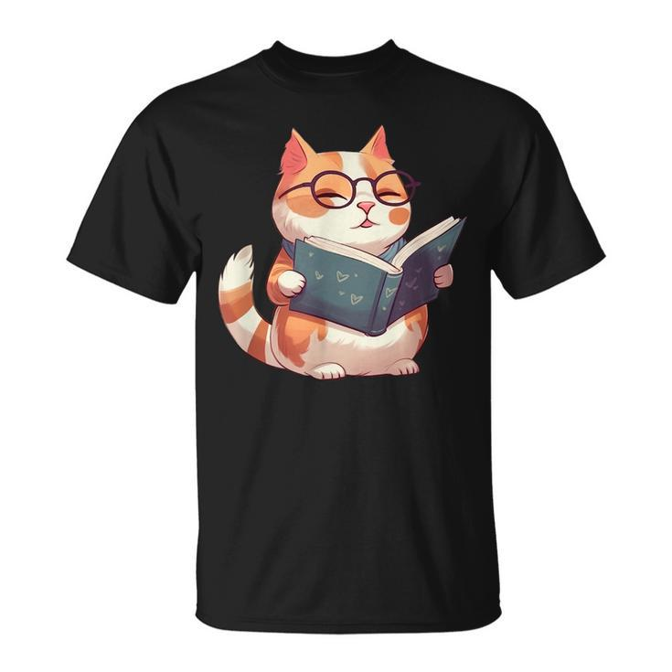Bookish Cat With Glasses - Cute & Intellectual Design  Unisex T-Shirt