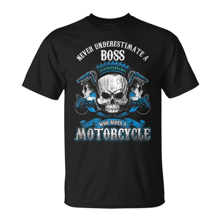 Boss Biker Never Underestimate Motorcycle Skull T-Shirt