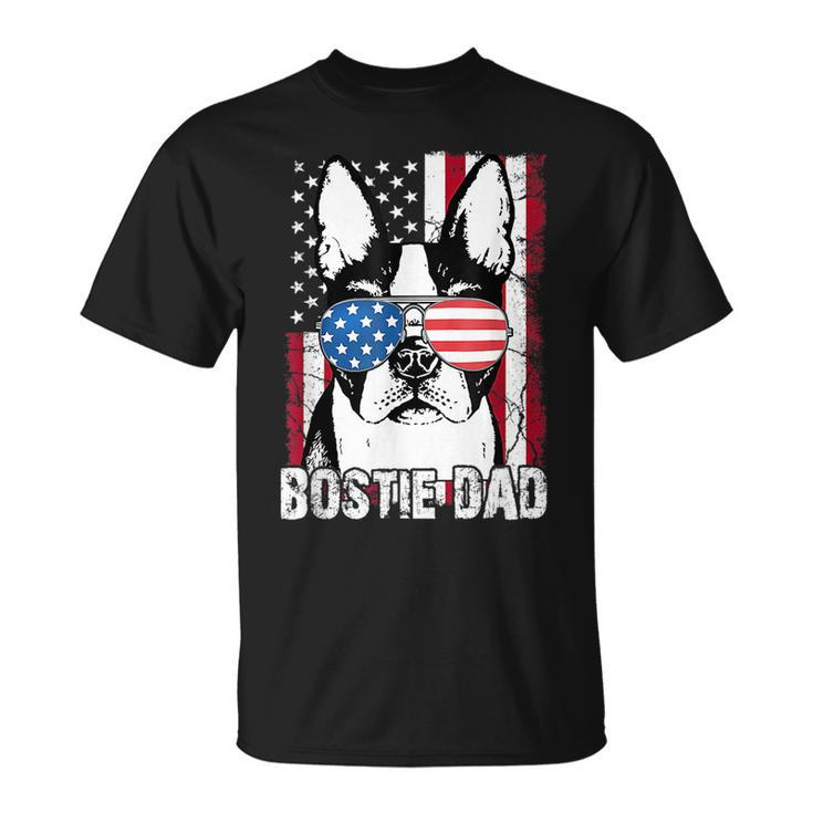 Bostie Dad Boston Terrier Fathers Day Usa Flag Gift 4Th July  Unisex T-Shirt