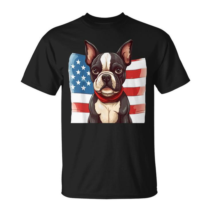 Boston Terrier Dog Patriotic Puppy American Flag 4Th Of July Unisex T-Shirt