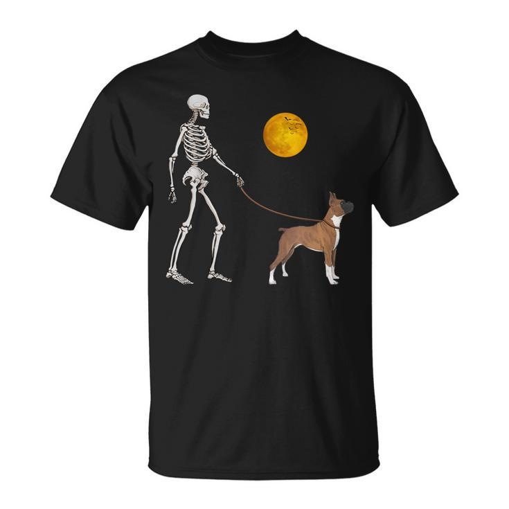 Boxer Skeleton Dog Walking Halloween Costume T-Shirt