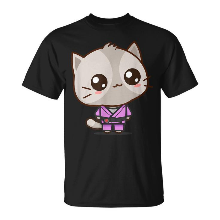 Brazilian Jiu Jitsu Black Belt Combat Sport Cute Kawaii Cat T-Shirt