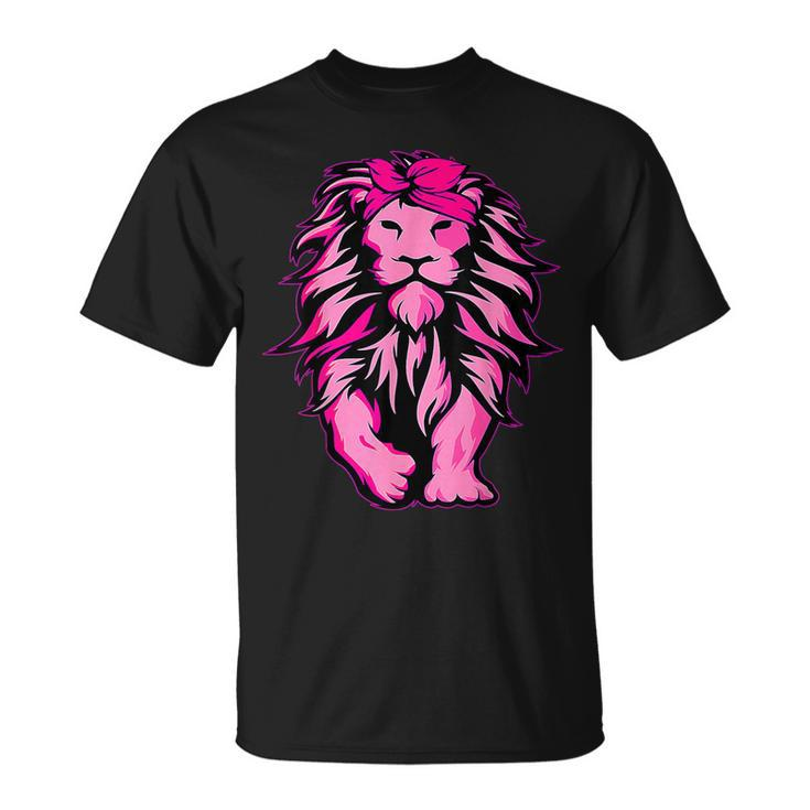 Breast Cancer Awareness Lion Pink Bandana Survivor Warrior T-Shirt