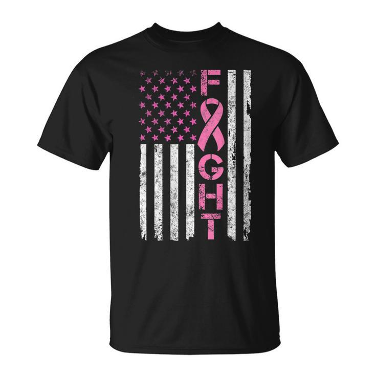 Breast Cancer Awareness T American Flag Distressed T-Shirt