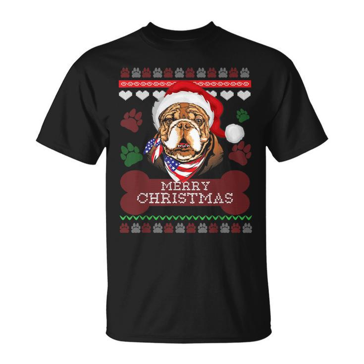 Bulldog Owner Ugly Christmas Sweater Style T-Shirt