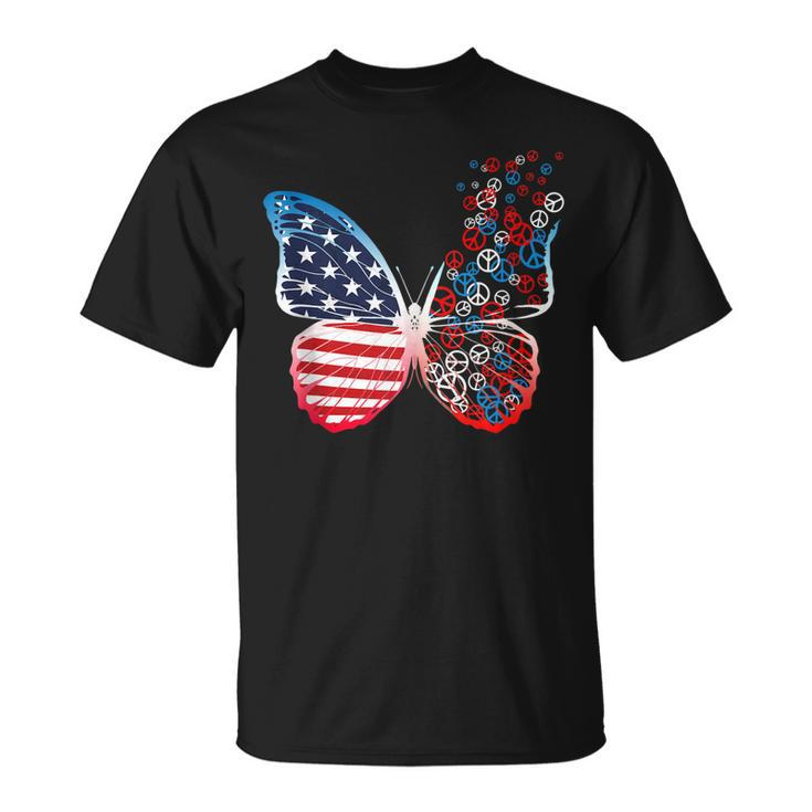 Butterfly Patriotic Peace Signs 4Th Of July Us Flag Unisex T-Shirt