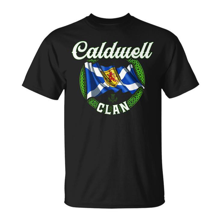 Caldwell Clan Scottish Last Name Scotland Flag Funny Last Name Designs Funny Gifts Unisex T-Shirt