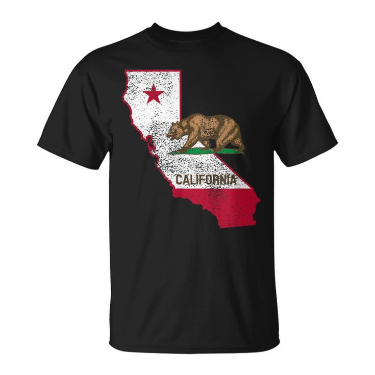 California State Flag And Outline Distressed T-Shirt