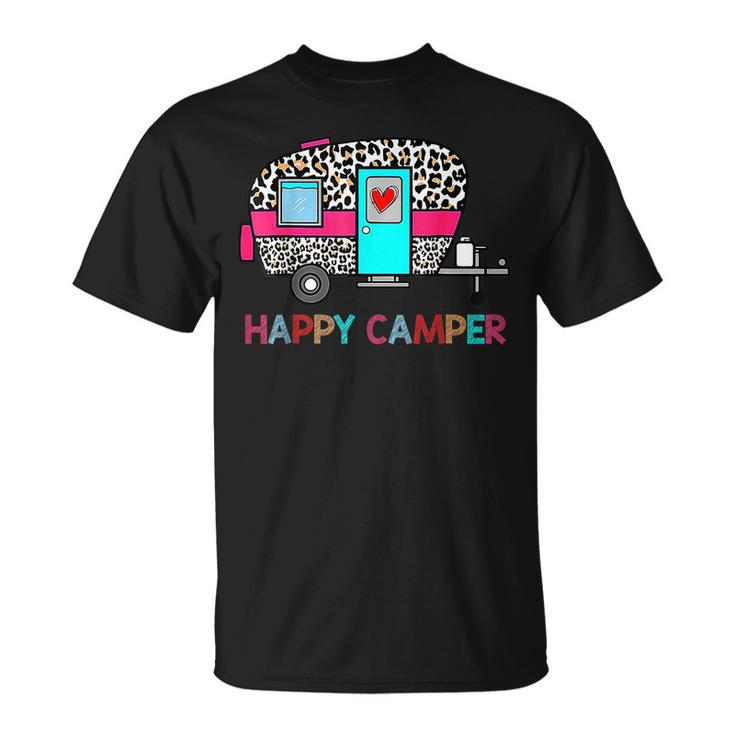 Camper Happy Summer Camp Camping Leopard Funny Glamping Camping Funny Gifts Unisex T-Shirt