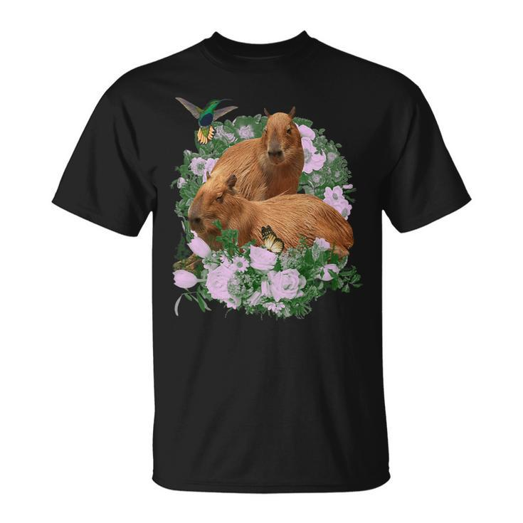 Capybara Flower Fruit Capybara Fan Club Funny Cute Unisex T-Shirt