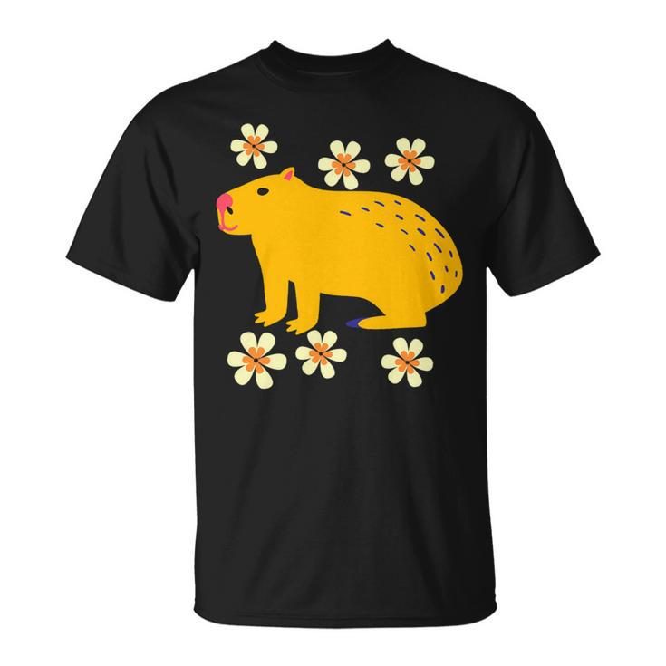 Capybara Flower Lovers Funny Animal Pet Cute Cartoon Comic Unisex T-Shirt