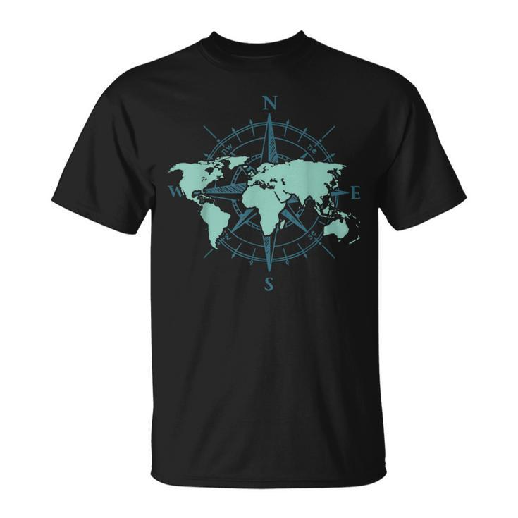 Cartography Traveler Travelling Compass World Map Unisex T-Shirt
