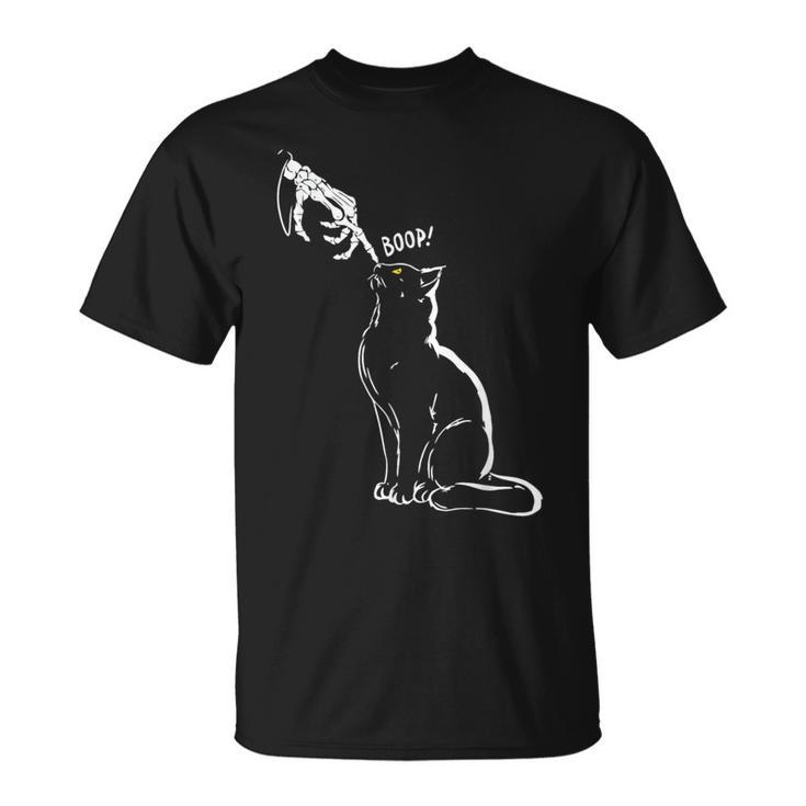 Cat Black Lover Skeleton Hand Boop Halloween T-Shirt